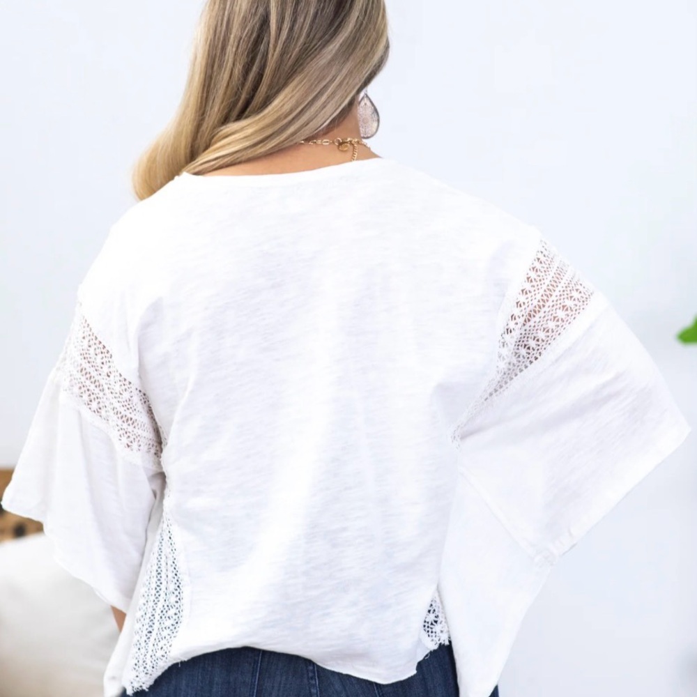 Umgee White Cotton Lace Detail Blouse L | Boho Chic Coastal Romantic - Picture 3 of 8